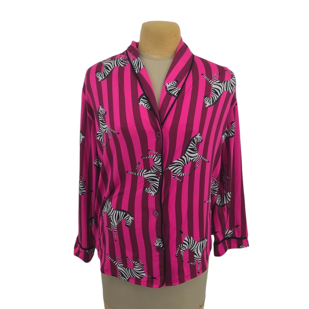 Room Service Pajama Top XXL Pink Zebra Stripe Long Sleeve Whisical Novelty Print